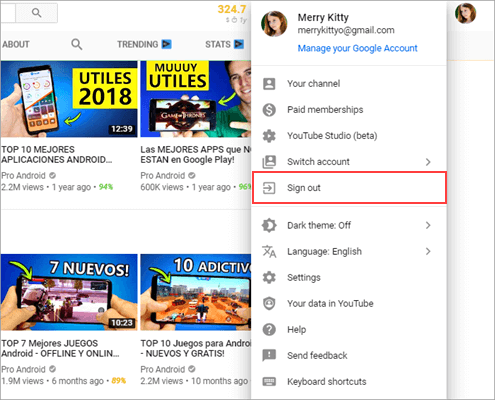 Sign out your Google Account from YouTube