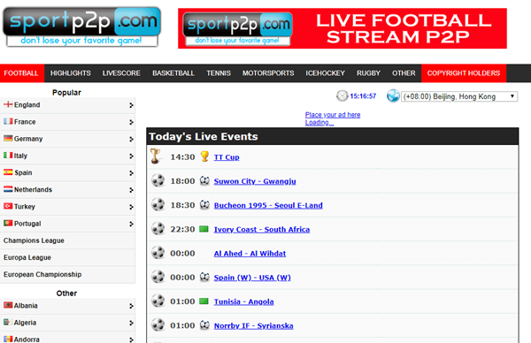 SportP2P is a popular website for live streaming sports like Football, Basketball, Tennis.