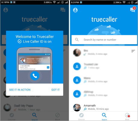 Using Truecaller on Android to trace phone numbers with name and address.