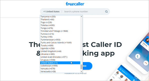Using Truecaller to trace phone numbers with name and address.