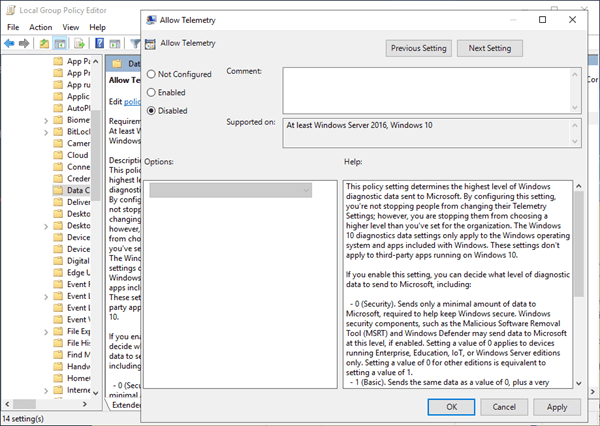 Disable Microsoft Compatibility Telemetry with Group Policy Editor