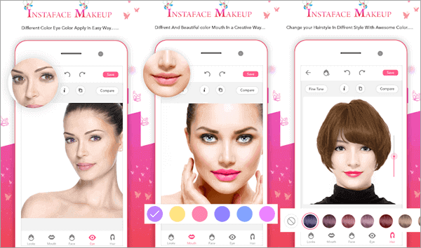 InstaFace Makeup use its smart recognition technology to make your makeup precisely and naturally fit