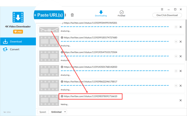Paste Twitter video url to download Twitter videos with Free 4K Video Downloader.