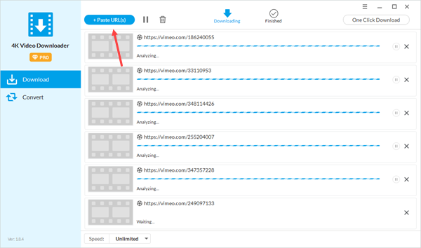 Paste Vimeo video Urls to download videos from Vimeo.