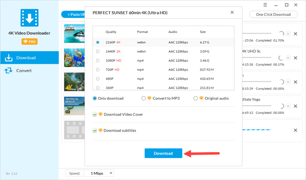 Using Jihosoft Free Video Downloader to set video quality.