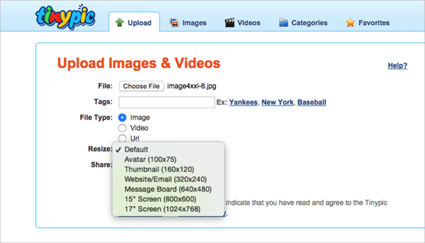 TinyPic image hosting website enables the users to upload photos quickly and easily without creating an account.