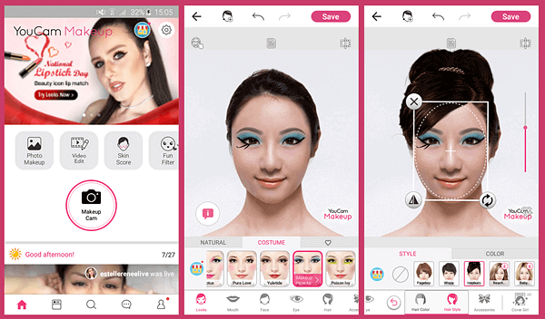 YouCam also has its own camera app for your phone that allows you to select different makeup looks before actually clicking a selfie.