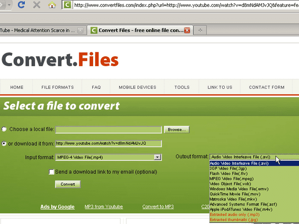 Using ConvertFiles to convert URL links to MP4 online converters.