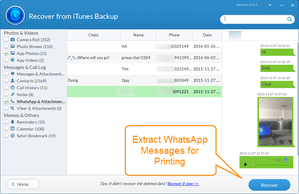 Extract WhatsApp Messages from iPhone Backup and Print to PDF