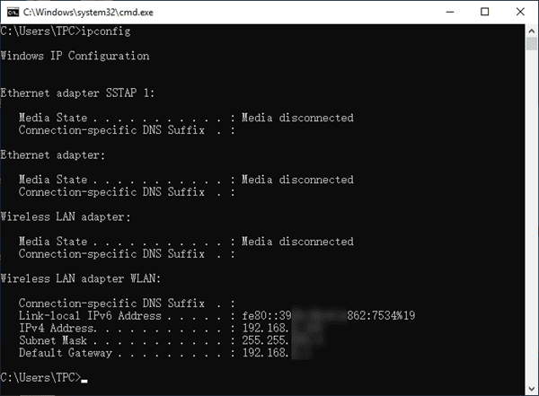 Find Private IP Address in Windows 10 with CMD