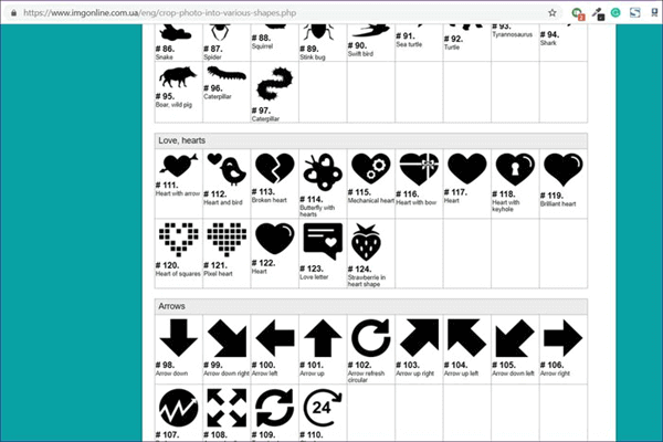 IMGonline is a crop to shape website which offers more than 100 shapes