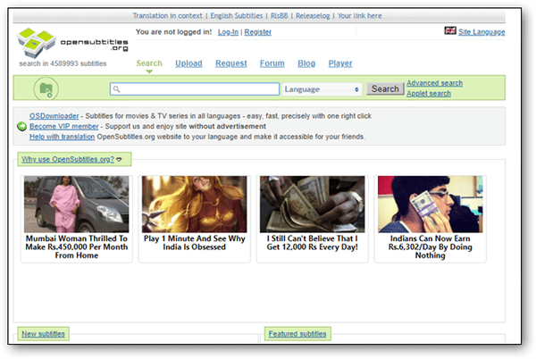 OpenSubtitles is another website for obtaining free subtitles of movies and TV shows with brilliant features and options.