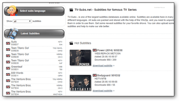 Tvsubs or TVsubtitles.net is a simple and effective site for obtaining subtitles of movies and TV shows.