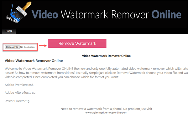 The first tool to remove the watermark from videos online in today's article is Video Watermark Remover Online.