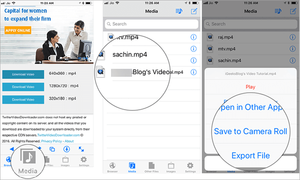 download twitter video to iphone camera roll