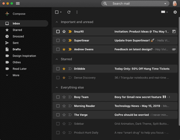 Boxy is the email app for Mac that one would likely choose if you are happy with the Gmail interface.