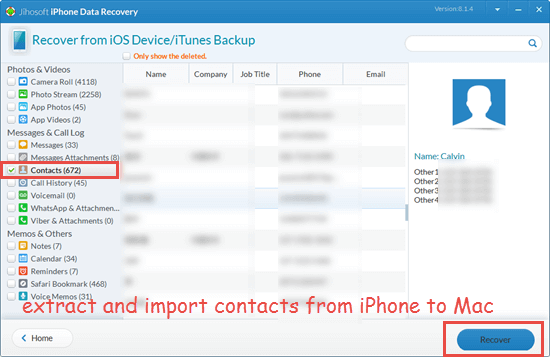 Transfer iPhone Contacts to Mac via Jihosoft iPhone Data Recovery
