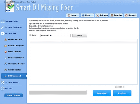 Smart DLL Missing Fixer is a purely dedicated DLL fixer whose only task is to scan and identify corrupt or missing DLL files. 