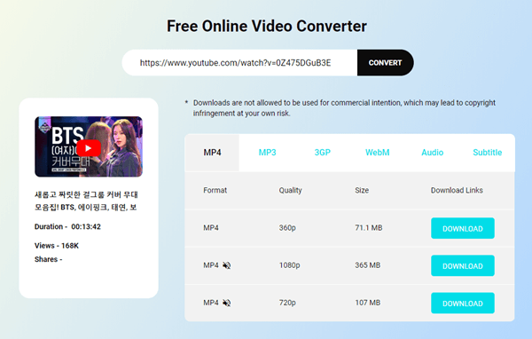 VidPaw is a free online YouTube video downloader & converter.