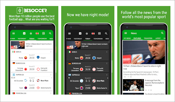 BeSoccer is one of the most popular apps for watching European football.