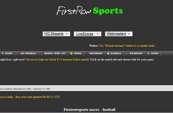 First Row Sports hat eine übersichtliche Benutzeroberfläche und diese Website wird sehr schnell geladen.