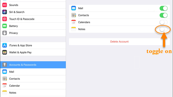 Get Back Disappeared iPad Notes via Account Settings.