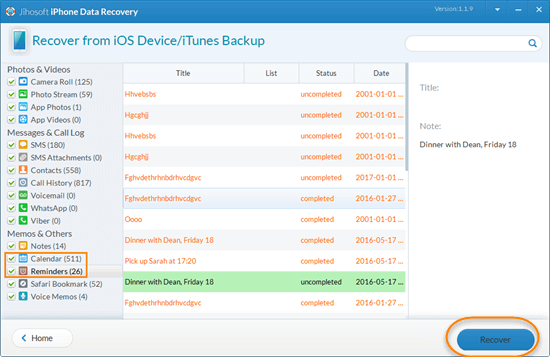 Recover Calendars and Reminders on iPhone without backup