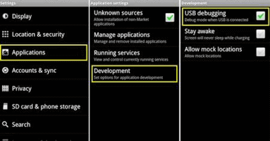 How to Enable and Disable USB Debugging for Android 2.3 Gingerbread and Earlier.