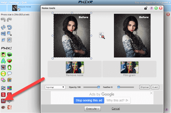 The online photo editing tool Phixr also offers the feature to reduce noise in photos online.