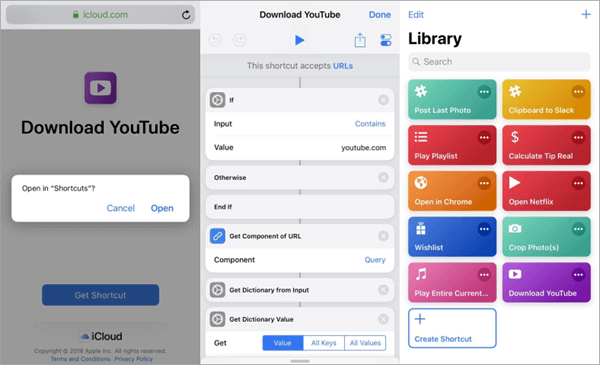 Use a Shortcut to download YouTube videos to iPhone/iPad Camera Roll.