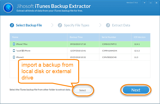 Choose a backup file and click Next.