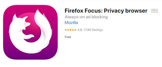 As one of the best ad blocker for iPhone, Firefox Focus has a rating of 4.8 from over 17.8 users.