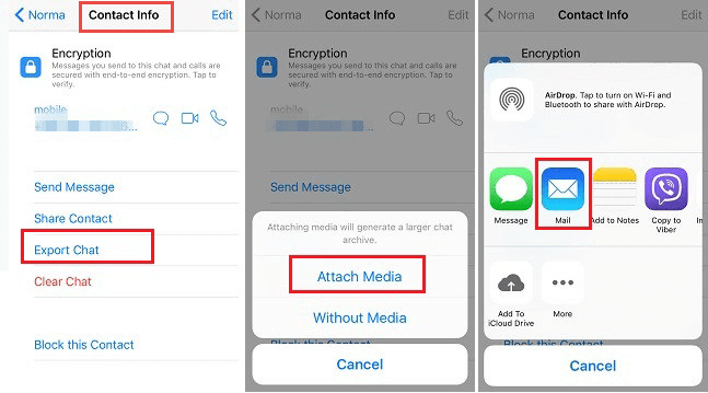 Export WhatsApp chats from iPhone through email.