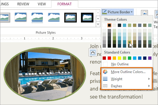 Word also gives its user the facility to add borders to the pictures.