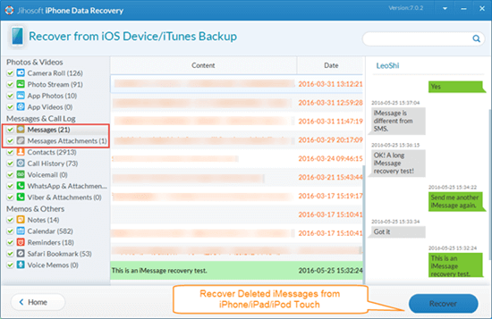 Follow Steps below to retrieve deleted iMessages on iPhone or iPad