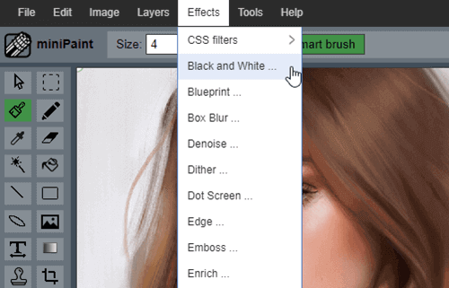 Minipaint is an online tool that allows you to transform colored images into monochrome photos.