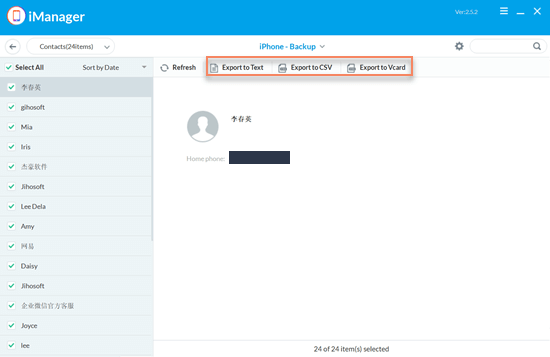 Here is how to export iPhone contacts to computer via Jihosoft iPhone Manager