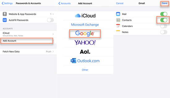 Sync Contacts from iPhone to Gmail via Settings