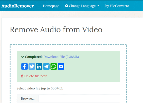 AudioRemover is another online tool dedicated in removing sound from video files free.