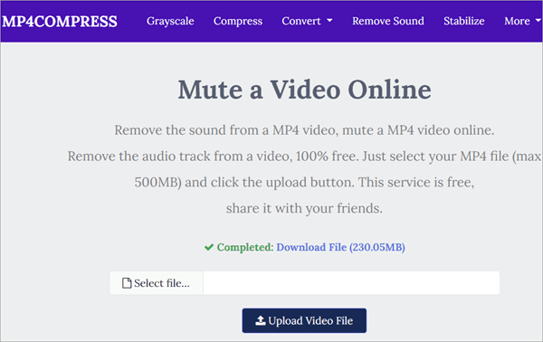 MP4COMPRESS is an online tool providing video muting service for free.