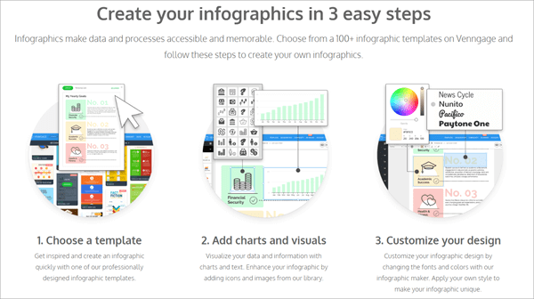 Venngage allows users to choose from 100+ infographic templates from its library.