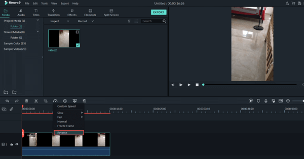 Filmora is another video editing tool to make a video play backward.