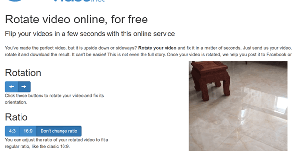 Rotate My Video is a free online service to fix sideways videos.