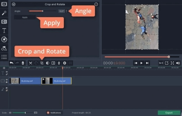 Movavi Video Editor is another video rotate software which allows you to customize the rotate angel.