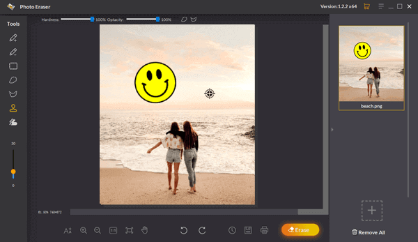 Use the Sampling Stamp Tool to remove smiley from picture manually