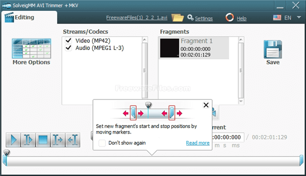 SolveigMM AVI Trimmer + MKV is a free video editor for fast and lossless AVI and MKV cutting.